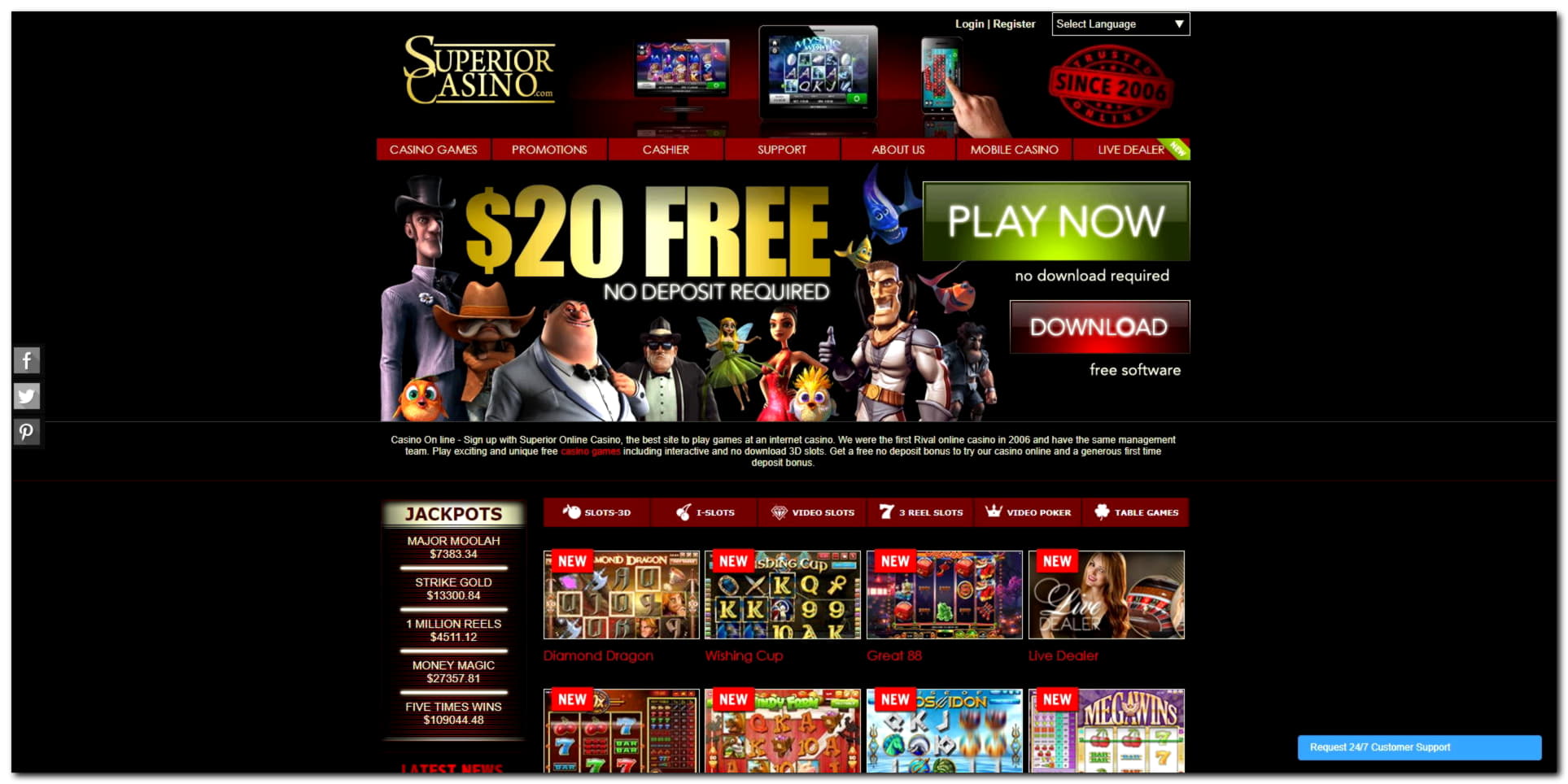 $3290 NO DEPOSIT BONUS CASINO at Wild Slots Casino